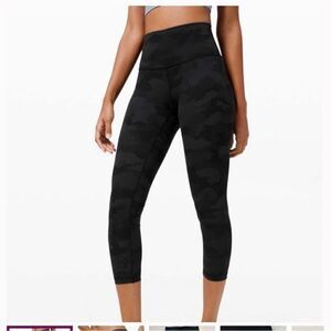 Lululemon "WUNDER UNDER CROP" Black DENIM Camo Mid Rise size 6